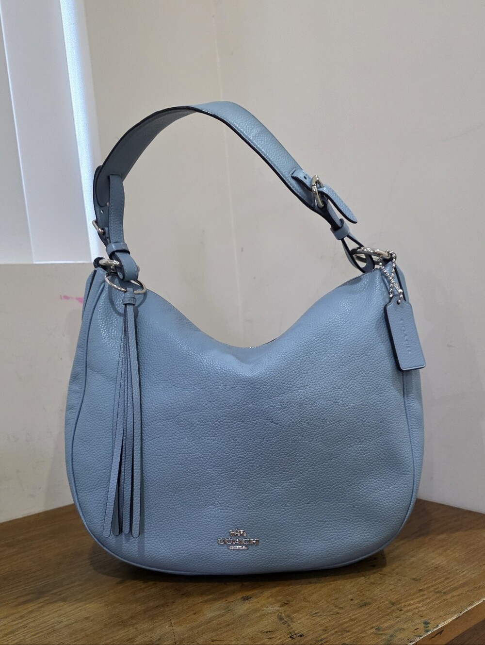 Coach hobo baby blue Pebbled Leather Shoulder Bag